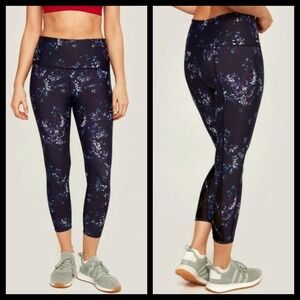 LOLE Womens XS Eliana Crop Leggings Blue Floral Workout‎ Yoga Pilates High Waist